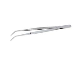 Stainless Steel Tweezers, w/ Pin, Bent Tips, Serrated, 152mm