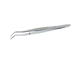 Stainless Steel Tweezers, w/ Pin, Offset Bent Tips, Serrated, 152mm 