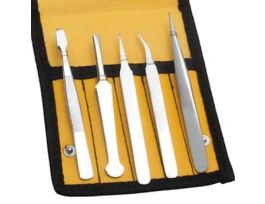 Stainless Steel Tweezers, Set of 5 w/Pouch