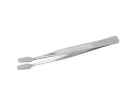 Stainless Steel Tweezers, Offset Spade Tips, Serrated Grip, 105mm