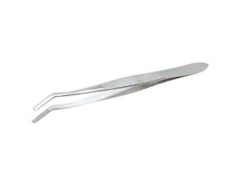 Stainless Steel Tweezers, Offset Curved Tips, Serrated, 114mm