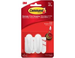 Command™ Small Designer Hooks 17082, White, 2/Pack, 6 Packs/Bag, 6 Bags/Case