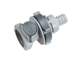 Quick-Disconnect Fitting, Hose Barb Body, Panel Mount, Polypropylene, Valved, 1/2" ID; 1/Each