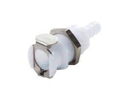 Quick-Disconnect Fittings, Hose Barb Body, Panel Mount, Acetal, Non-Valved, 1/4" ID; 1/Each