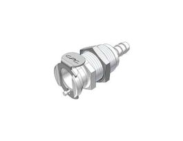 Quick-Disconnect Fittings, Hose Barb Body, Panel Mount, Acetal, Valved, 1/4" ID