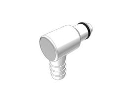 Quick-Disconnect Fittings, Hose Barb Insert, Elbow, Acetal, Valved, 3/8" ID