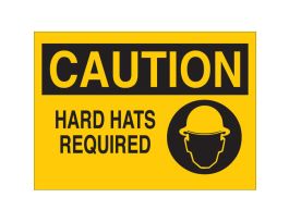 CAUTION Hard Hats Required w/ Pictogram Sign, 10" H x 14" W x 0.035" D, Aluminum