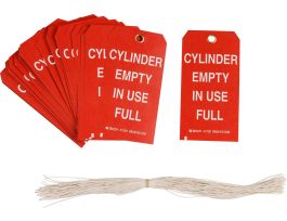 Valve Indicator Tag CYLINDER EMPTY IN USE FULL Paper 5.75x3  White on Red 100/PK