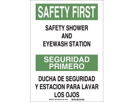 SAFETY FIRST SEGURIDAD PRIMERO Safety Shower And Eyewash Station Ducha De Seguridad Y Est… Sign, 14" H x 10" W x 0.06" D, Polystyrene