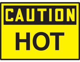 Safety Label, 3.5" x 5", CAUTION HOT, ADHESIVE VINYL, 5/PK