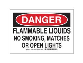 DANGER Flammable Liquids No Smoking, Matches Or Open Lights Sign, 7" H x 10" W x 0.035" D, Aluminum