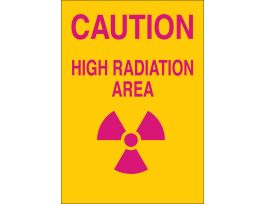CAUTION High Radiation Area w/Pictogram Below Text Sign, 14" H x 10" W x 0.035" D, Aluminum