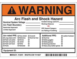 Arc Flash Labels - Adhesive Vinyl, 5" H x 7" W x 0.004" D, Pack of 5 Labels, Black/Orange/Red on White