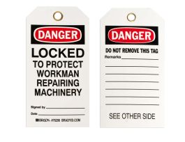 Lockout Tag LOCKED TO PROTECT WORKMAN REPAIRING MACHINERY Polyester 5.75x3 25/PK