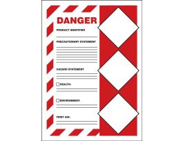 GHS Labels, Danger, Solid Red Background, 7" x 5", Adhesive Vinyl, 5/pk
