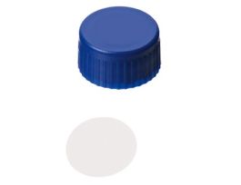 Short Thread Cap, 9mm, Closed Blue Polypropylene, PTFE Septa; 1000/pk