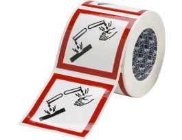 GHS Corrosive Picto Label, 4" H x 4" W x .035" D