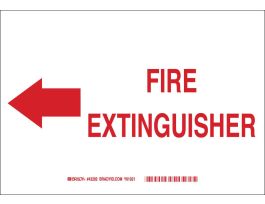 Fire Extinguisher Sign, 7" H x 10" W x 0.06" D, Red on White, Polystyrene, Arrow Direction: Left