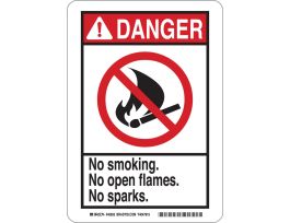 DANGER No Smoking. No Open Flames. No Sparks. Sign, 14" H x 10" W x 0.06" D, Polystyrene