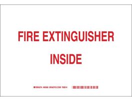 Fire Extinguisher Inside Sign, 7" H x 10" W x 0.006" D, Red on White, Polyester