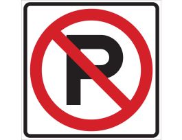No Parking Picto Sign, 24" H x 24" W x 0.090" D, Black/Red on White