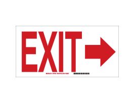 Exit Sign, 10" H x 14" W x 0.06" D, Polystyrene, Red on White, Short Arrow Direction: Right