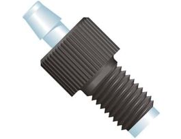 Swivel Barb Adapter, Black Polypropylene, 0.080" Bore, 1/8" ID Tubing, 1/4-28 Flat Bottom; 1/EA