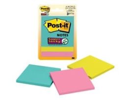 Post-it® Super Sticky Notes 3321-SSMIA, 3 in x 3 in (76 mm x 76 mm), Supernova Neons Collection
