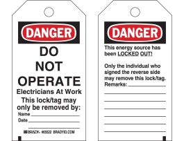 DANGER Do Not Operate Electricians At Work Lockout Tags Polyester 5.75x3 25PK
