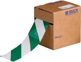 ToughStripe® Floor Marking Tape Roll -  Polyester, Diagonal Stripes, Green on White, 3" x 100'
