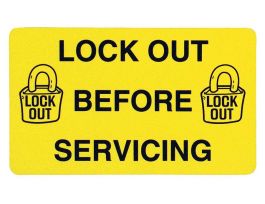B946 Lockout Before Servicing Label, 3" H x 5" W x 0.004" D, Vinyl