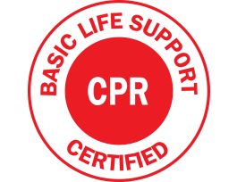 BASIC LIFE SUPPORT CERTIFIED CPR Hard Hat Labels, 2" Dia, Card of 4 Labels, Red on White