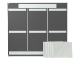 Gray 6-Panel Lean Communication Board, 34.25" H x 37.25" W, White on Gray, Polystyrene