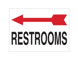 Restrooms Left Arrow Sign, 10" H x 14" W x 0.035" D, Aluminum