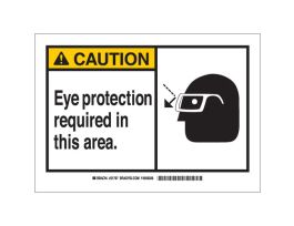 CAUTION Eye Protection Required In This Area. Sign, 10" H x 14" W x 0.035" D, Aluminum