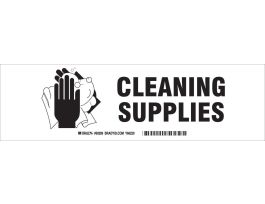 CLEANING SUPPLIES Label, Black on White, 3.5" H x 12" W x 0.006" D