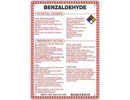 Benzaldehyde Potential Hazards Sign, 10" H x 7" W x 0.1" D, Black/Blue/Red/Yellow on White