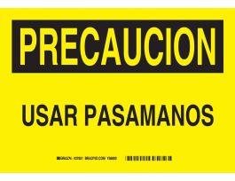 PRECAUCION Usar Pasamanos Sign, 7" H x 10" W x 0.006" D