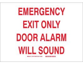 EMERGENCY EXIT Only DOOR ALARM WILL SOUND Sign, 10 " H x 14 " W