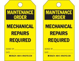 Repair Tag MAINTENANCE ORDER Polyester 5.75 x 3  Black on Yellow 10/PK