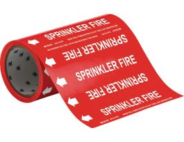 SPRINKLER FIRE Pipe Marker, 30' H x 8" W, Roll of 30', Fits Pipes 2" Dia. or Smaller