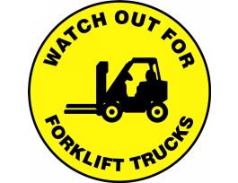 Slip-Gard Floor Sign, Watch Out For Forklift Trucks (w/Graphic), 17" Round, EA
