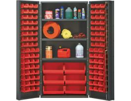 CABINET W/102 RED BINS STEEL 36X24X72IN