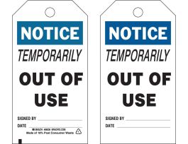 Out of Service Tags NOTICE Paper 7x4 Black, Blue on White 100/PK