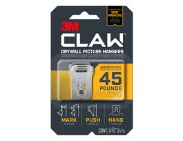 3M CLAW™ Drywall Picture Hanger 45 lb with Temporary Spot Marker 3PH45M-3EF, 3 hangers, 3 markers