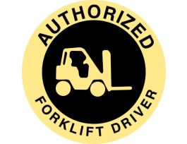 AUTHORIZED FORKLIFT DRIVER Hard Hat Labels, 2" Dia x 0.004 in D, Card of 4 Labels, Black on Yellow