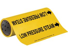 Roll Form Pipe Marker: LOW PRESSURE STEAM, 30' H x 12" W, Roll of 30', Fits Pipes, 2.5" Dia. Thru 6" Dia.