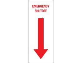 Emergency Shutoff Sign, 14" H x 5" W x 0.006" D, Red on White, Polyester