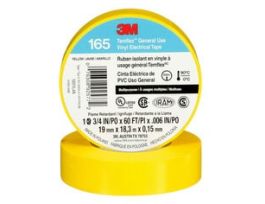 3M™ Temflex™ Vinyl Electrical Tape 165, Yellow, 3/4 in x 60 ft (19 mm x 18 m), 6 mil, 100 Rolls/Case