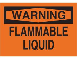 WARNING Flammable Liquid Sign, 7" H x 10" W x 0.035" D, Black on Orange, Aluminum